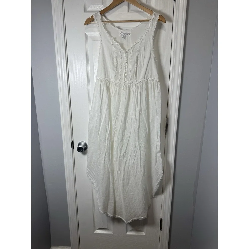 Vtg Victoria's Secret Country Cottons White Nightgown Robe Women's M/L 2pc Set